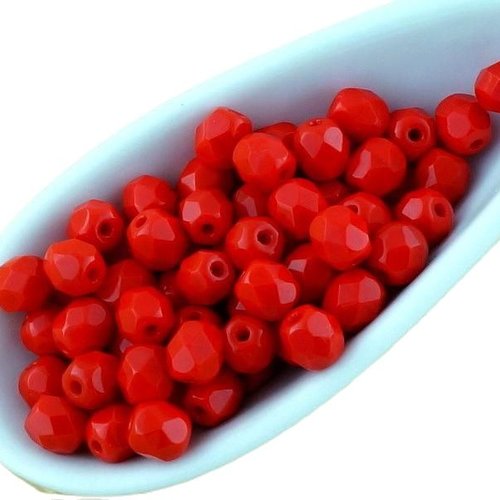 100pcs opaque rouge corail rond à facettes feu poli petite entretoise tchèque perles de verre 4mm sku-33353