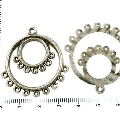 4pcs antique ton argent multi-trous hoop lustre pendants de boucles d'oreilles charms pendentif conn sku-37468