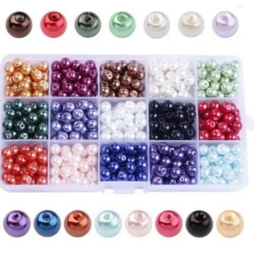 1set 510pcs large mix 15 couleurs mélangées pearl imitation diy bijoux making box round glass beads  sku-962968