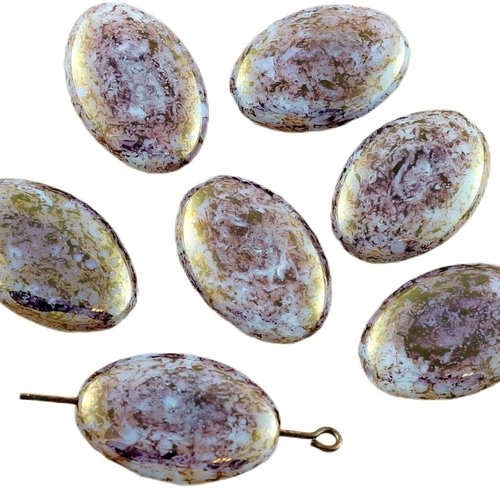 4pcs grand picasso violet opal terre cuite tchèque verre plat ovale perles de mariage 20mm x 14mm sku-30567
