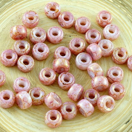 60pcs picasso valentine opale rose en terre cuite tchèque verre grand trou poney anneau de roller cr sku-30569