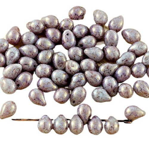 40pcs picasso violet opal terre cuite verre tchèque petite larme perles de 7mm x 5mm sku-30575