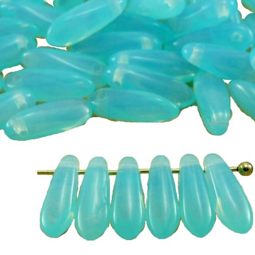 50pcs bleu aqua opale turquoise petit poignard à plat de feuilles verre tchèque perles 11mm x 3mm sku-32796