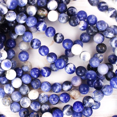 12pcs sodalite pierre bleu blanc naturelle lisse ronde perles de 8mm sku-41384