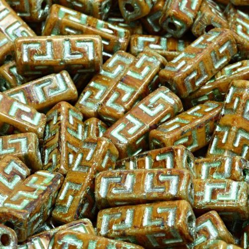 15 pièces picasso marron turquoise vert argent bloc celtique rectangle tube perles grand trou de ver sku-921603