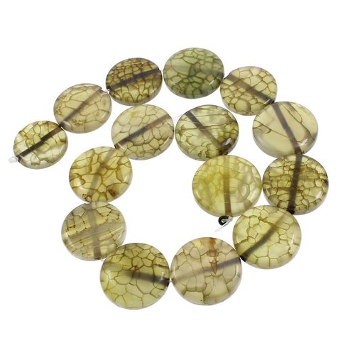 2pcs vert olive laiteux crystal monnaie rond veines de dragon l'agate pierre naturelle perles d'une  sku-42388