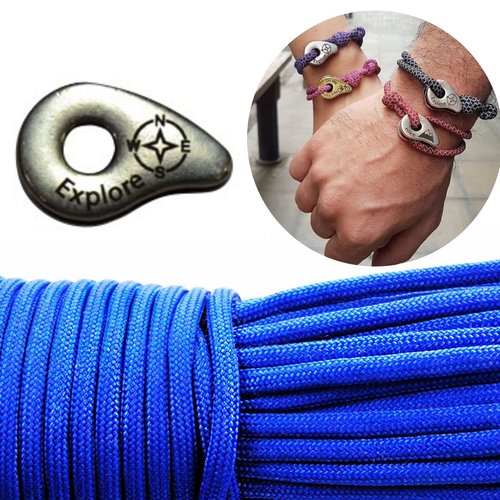 1 diy bracelet kraftika bleu explorer 999 argent antique plaqué métal zamak paracord des survie mess sku-259919