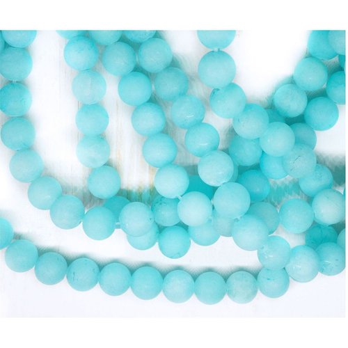 14pcs matte turquoise bleu round amazonite look dyed jade frosted stone round beads natural gemstone sku-964966