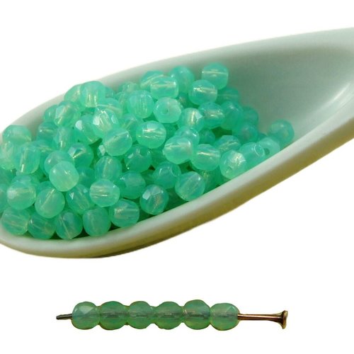 100pcs opale vert aigue-marine turquoise ronde à facettes feu poli petite entretoise de verre tchèqu sku-33484