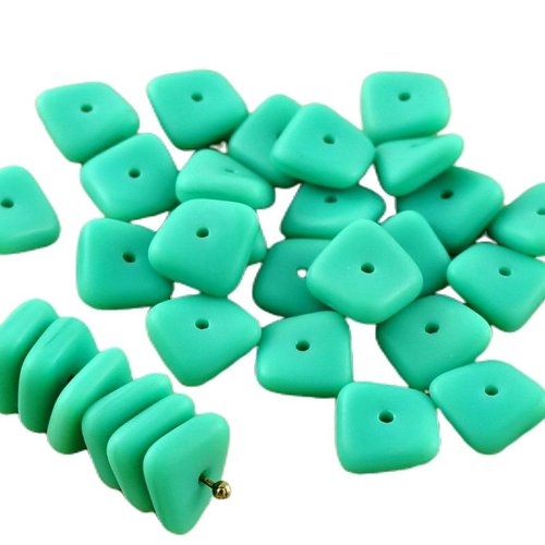 20pcs mat turquoise vert plat agité carré puce rondelle de verre tchèque perles 10mm x 4mm sku-30680
