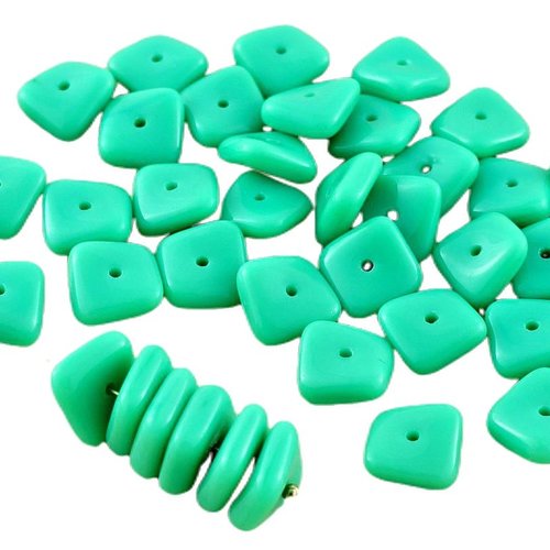 20pcs opaque turquoise green plat agité carré puce rondelle de verre tchèque perles 10mm x 4mm sku-30707