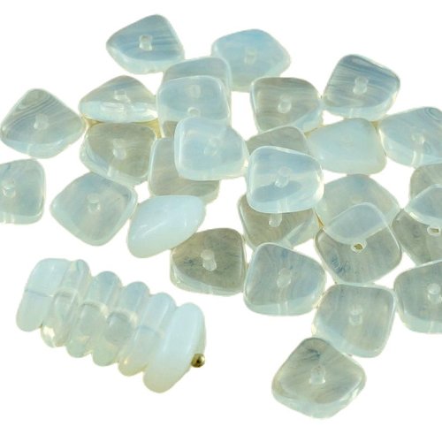 20pcs blanc opale et de la mer lune plat agité carré puce rondelle verre tchèque perles 10mm x 4mm sku-30708