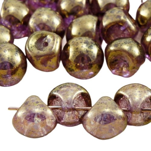 12pcs picasso cristal violet or lustre en terre cuite grand champignon bouton de verre tchèque perle sku-32148