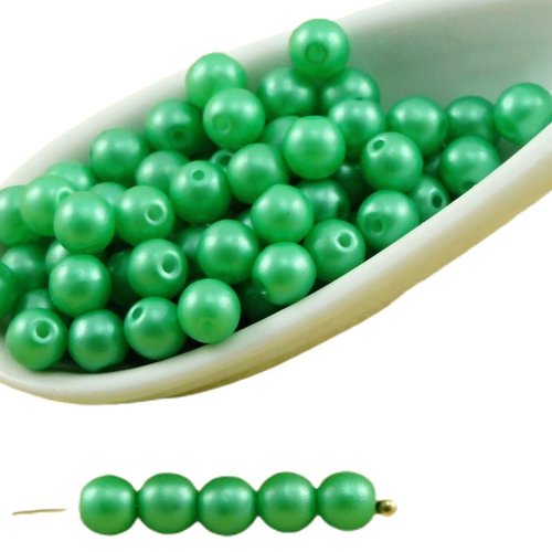 100pcs perles brillent vert rond druk verre tchèque pressé de petite entretoise 4mm sku-31779