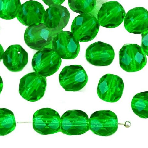 40pcs cristal chrysolite vert clair ronde à facettes feu poli entretoise de verre tchèque perles 6mm sku-33288