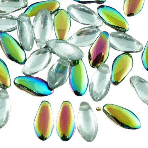 30pcs cristal violet vert jaune dichroïque vitrail demi-verre tchèque poignard perles de plat feuill sku-30779