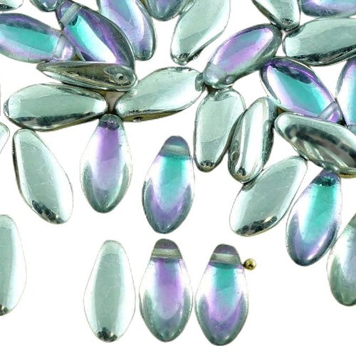 30pcs argent cristal violet turquoise demi-verre tchèque poignard perles feuille plate 6mm x 12mm sku-30782
