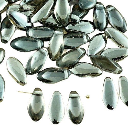 30pcs crystal dark silver demi-verre tchèque poignard perles de plat feuille pétales 6mm x 12mm sku-30789