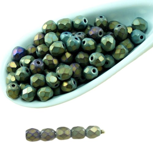 100pcs mat brun arc-en-ciel de l'iris ronde à facettes feu poli verre tchèque perles petite entretoi sku-27266