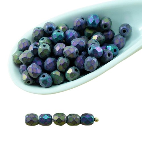 100pcs mat violet rainbow iris ronde à facettes feu poli verre tchèque perles de petite entretoise 4 sku-27267