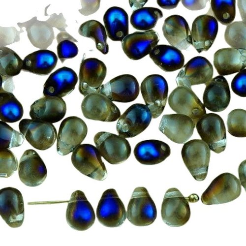 40pcs cristal clair métallisé bleu azur de la moitié du lustre petite larme verre tchèque perles 4 m sku-32927