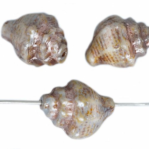 4 pcs perles briller lumière bronze brun blanc murex shell mer tchèque verre 15mm x 12mm sku-613442