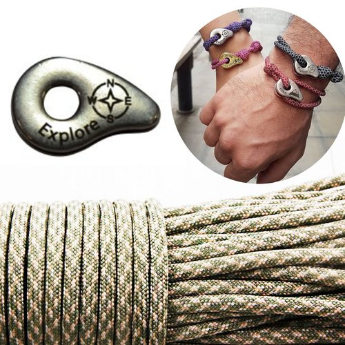 1 diy bracelet kraftika kaki rayé vert explorer 999 argent antique plaqué métal zamak paracord de su sku-259925