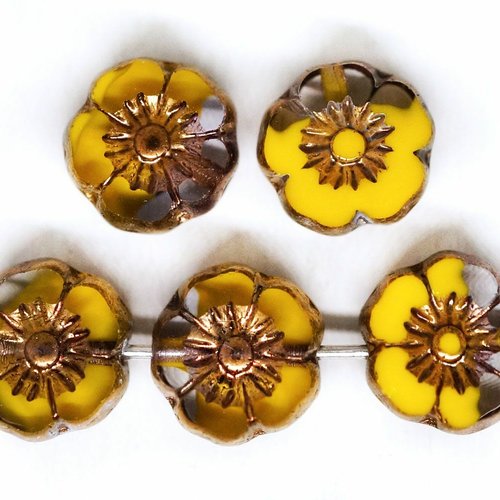 14pcs rustique picasso moitié d'or jaune lavage plate table sculptée coupe hawaiian flower beads coi sku-942084