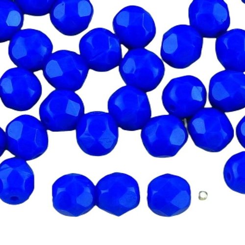 40pcs noir opaque bleu saphir ronde à facettes feu poli entretoise de verre tchèque perles 6mm sku-33189