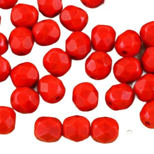 40pcs opaque rouge corail rond à facettes feu poli entretoise de verre tchèque perles 6mm sku-33192
