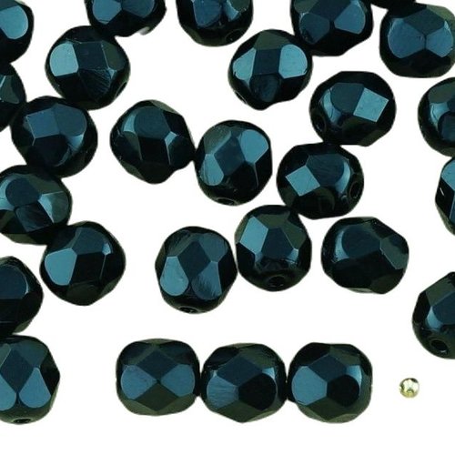 40pcs opaque noir de jais ronde à facettes feu poli entretoise verre tchèque perles 6mm sku-33185