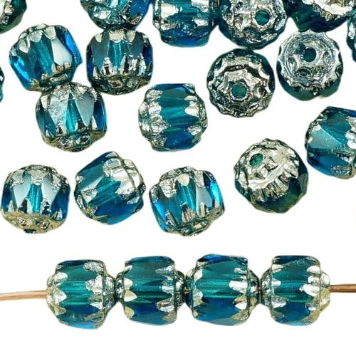 20pcs cristal bleu saphir argent métallisé verre tchèque cathédrale facettes feu poli perles de 6mm  sku-35727