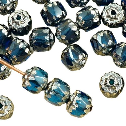 20pcs cristal bleu foncé argent métallisé verre tchèque cathédrale facettes feu poli perles de 6mm n sku-35728