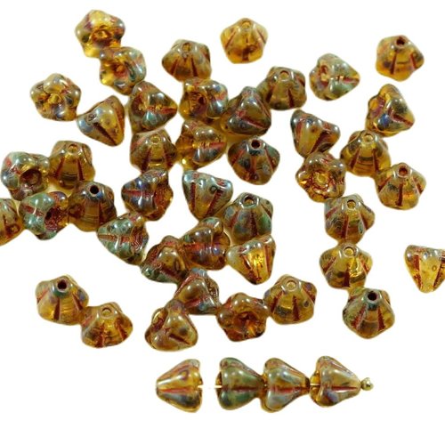40pcs picasso cristal jaune verre tchèque petite cloche de fleurs perles 4 mm x 6 sku-27073