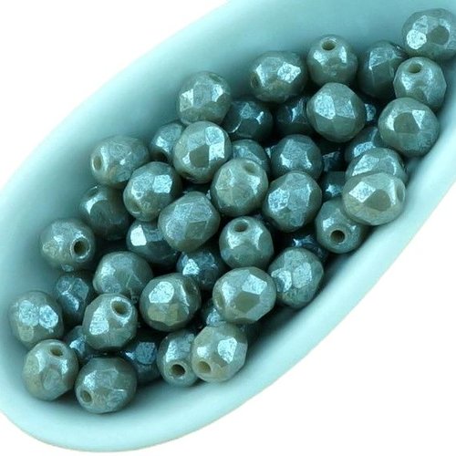 100pcs opaque gris gris lustre rond à facettes feu poli petite entretoise tchèque perles de verre 4m sku-33407