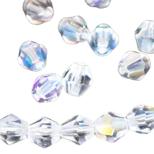 20pcs cristal clair ab facettes ronde bicone verre de feu poli tchèque perles 6mm sku-42840