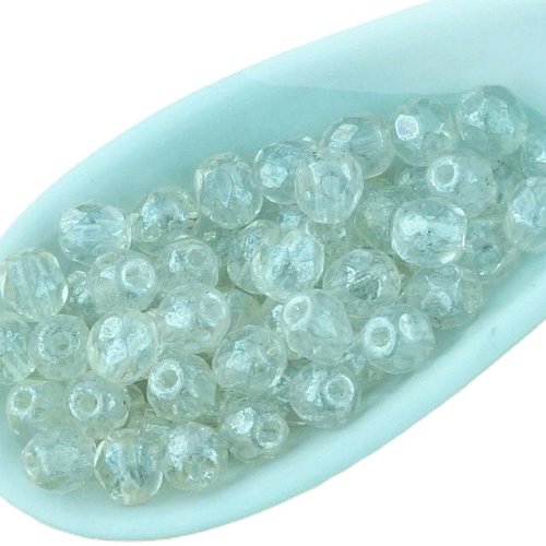 100pcs blanc cristal lustre clair ronde à facettes feu poli petite entretoise tchèque perles de verr sku-33162