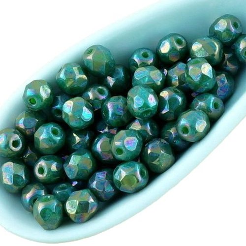 100pcs nébuleuse pourpre opaque pois vert rond à facettes feu poli petite entretoise tchèque perles  sku-33456