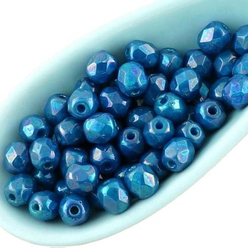 100pcs nébuleuse violet opal aigue-marine rond bleu à facettes feu poli petite entretoise tchèque pe sku-33361