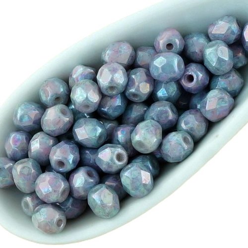 100pcs nébuleuse violet blanc albâtre opale ronde à facettes feu poli petite entretoise tchèque perl sku-33105