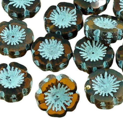 6pcs picasso cristal brun opale turquoise laver le verre tchèque plat sculpté à la table de découpe  sku-30824