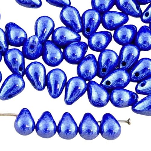 40pcs bleu foncé de l'éclat d'une larme petite verre tchèque perles 4 mm x 6 sku-35032