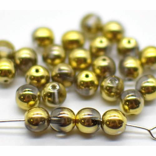 40 pièces de cristal métallique moitié d'or imprimé boules rondes verre tchèque 6mm sku-942016