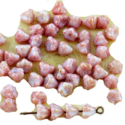 40pcs picasso valentine opale rose en terre cuite verre tchèque petite cloche de fleurs perles maria sku-30565