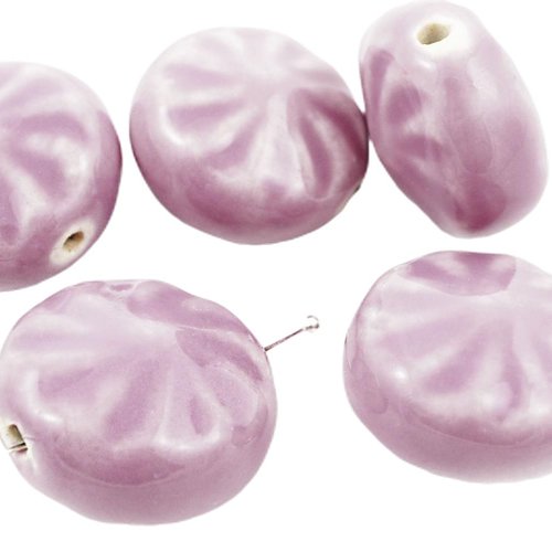 2pcs violet blanc de grandes fleurs plates pièce ronde bobo céramique porcelaine émail perles 22mm x sku-38972