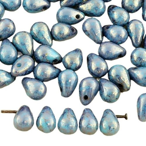 40pcs opaque turquoise bébé bleu en terre cuite bronze larme petite de verre tchèque perles 4 mm x 6 sku-35050