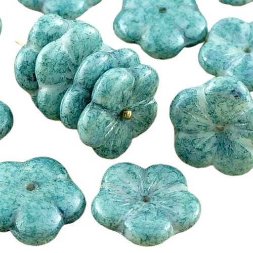 6pcs picasso en terre cuite bleu turquoise grand plat fleur de la coupe du verre tchèque perles 14mm sku-30933