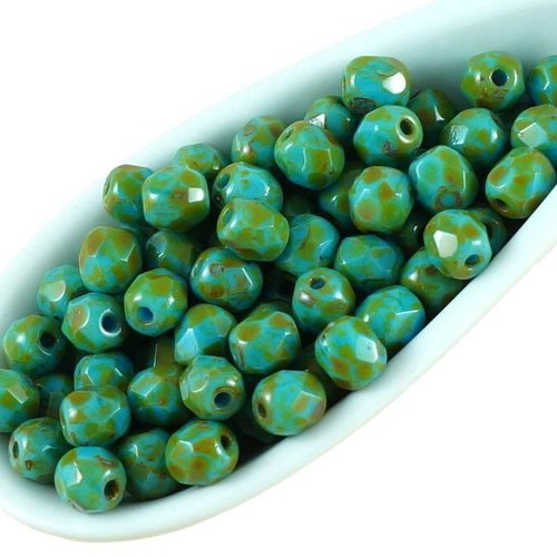 100pcs picasso opaque aqua albâtre bleu marron ronde à facettes feu poli entretoise tchèque perles d sku-35688