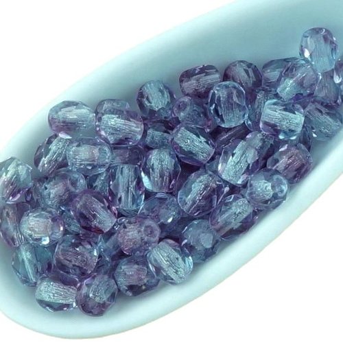 100pcs léger en cristal améthyste violet clair ronde à facettes feu poli petite entretoise tchèque p sku-33382