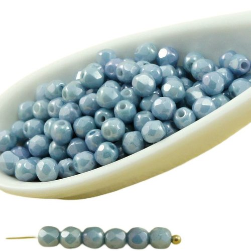 100pcs craie grise bleu lustre rond à facettes feu poli verre tchèque perles de petit écarteur 3mm sku-31868